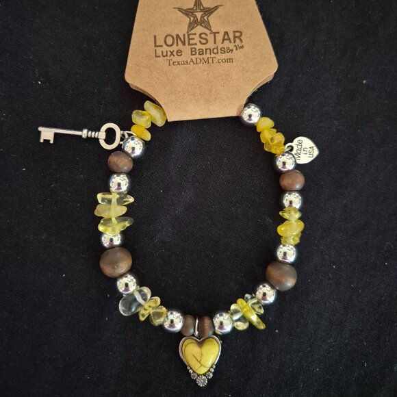 Cowgirl Western Hat Band • Yellow Heart Pendant • Handmade USA - Picture 3 of 4